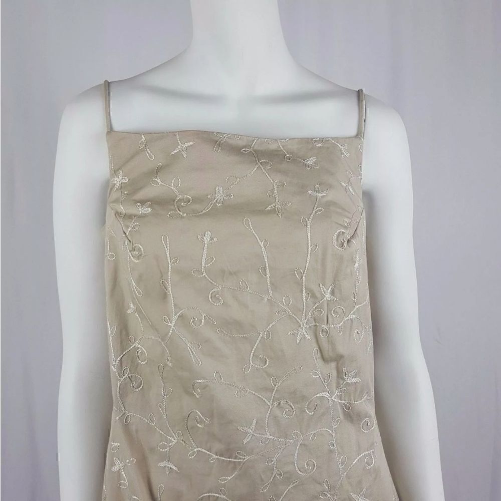 Tommy Hilfiger Womens Size 8 Tan Floral Embroidered Spaghetti Strap Shift Dress - Picture 2 of 11